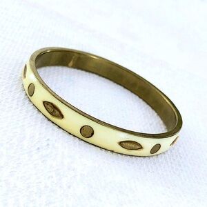 Vintage Bone Inlaid Brass Bangle Bracelet